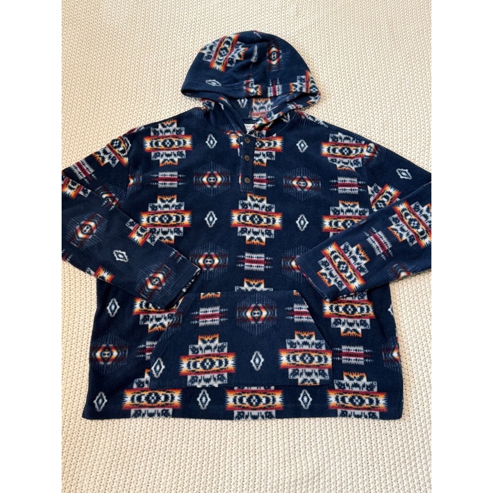 Thread Wave Mens XL Fleece Hoodie Southwestern Aztec Print Navy Henley Pullover